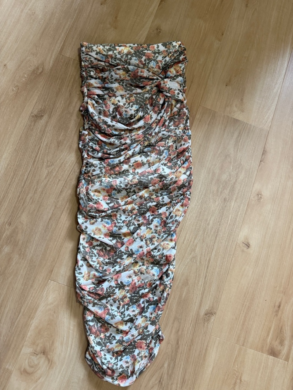 emory park Floral Ruched Midi Dress in White, Pink, Brown